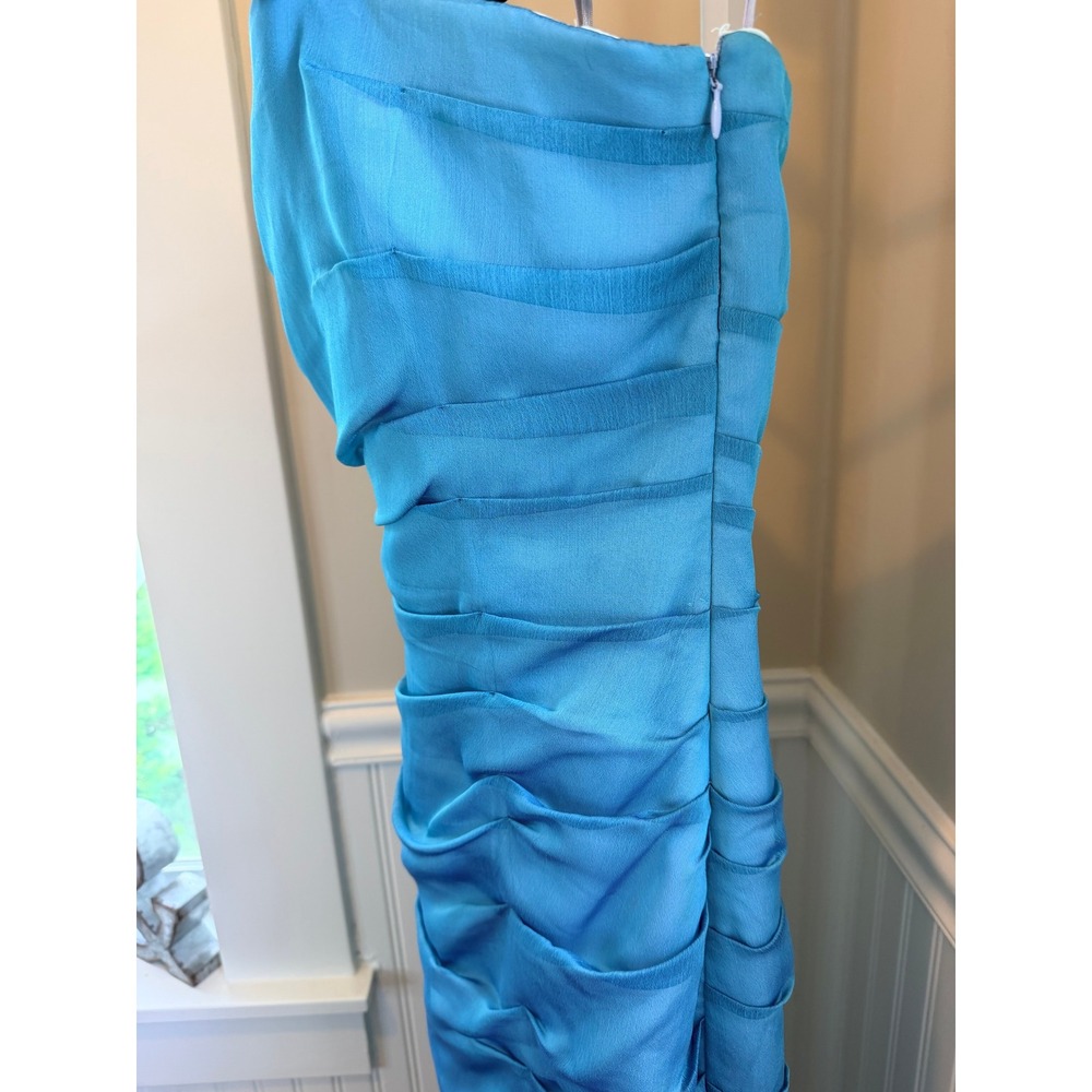 Kay Unger Blue Strapless Ruched Column Gown Side Slit Size 6 - Picture 11 of 15